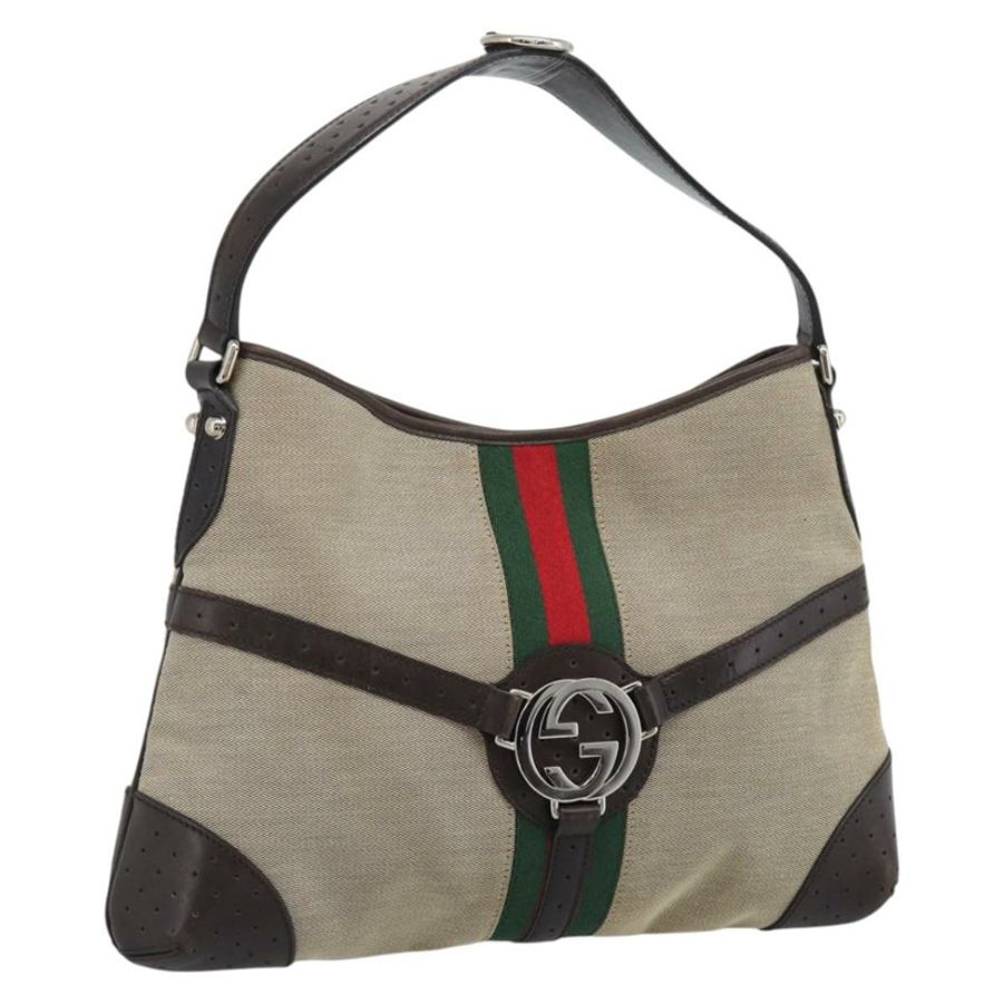 【日本直送】GUCCI Web Sherry Line 單肩包 帆布 米色 銀色 114879 正品 194715A-0
