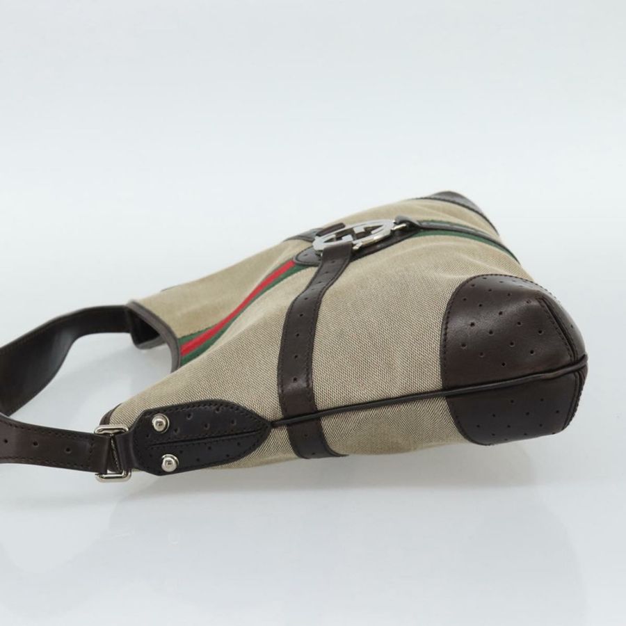 【日本直送】GUCCI Web Sherry Line 單肩包 帆布 米色 銀色 114879 正品 194715A-2