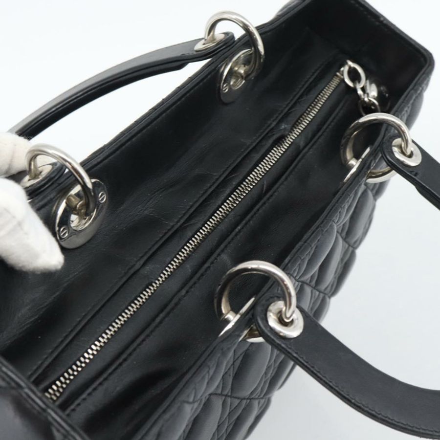 【日本直送】Christian Dior Lady Dior Canage 手袋,羊皮材質,黑色銀色,正品,貨號 194856V-5
