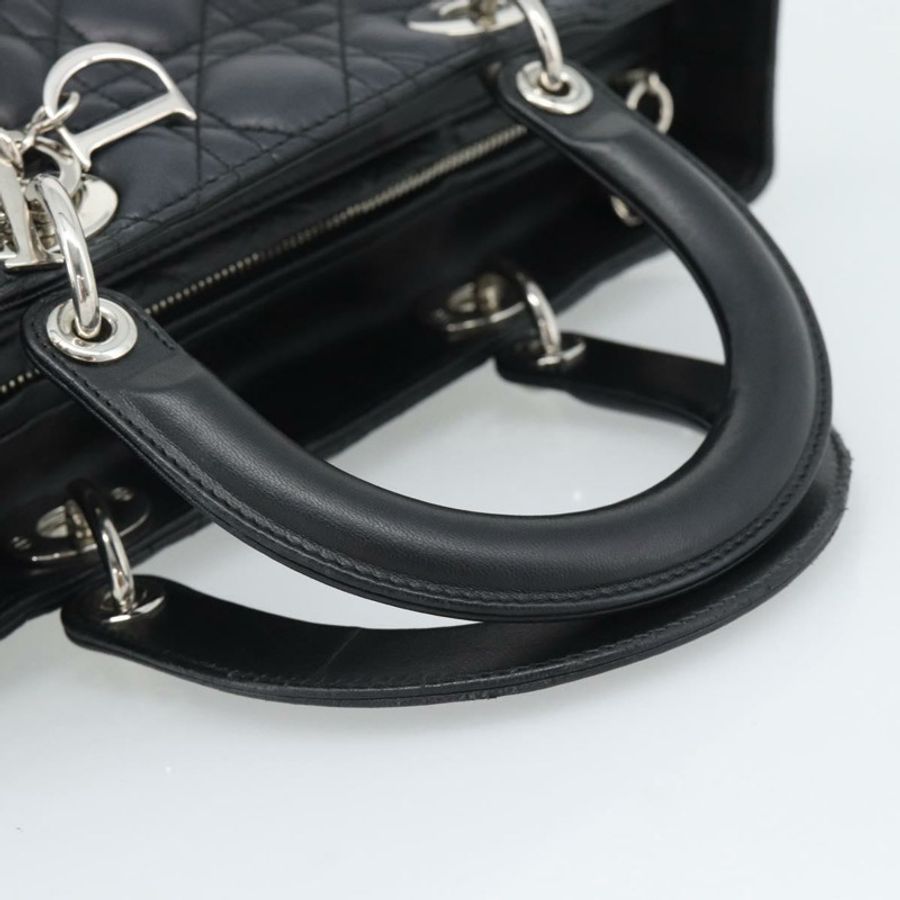 【日本直送】Christian Dior Lady Dior Canage 手袋,羊皮材質,黑色銀色,正品,貨號 194856V-6