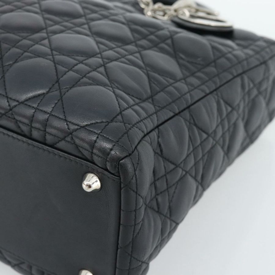 【日本直送】Christian Dior Lady Dior Canage 手袋,羊皮材質,黑色銀色,正品,貨號 194856V-8