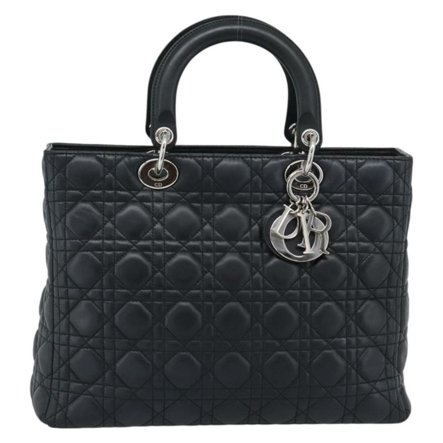 【日本直送】Christian Dior Lady Dior Canage 手袋,羊皮材質,黑色銀色,正品,貨號 194856V-12
