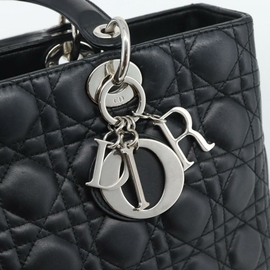 【日本直送】Christian Dior Lady Dior Canage 手袋,羊皮材質,黑色銀色,正品,貨號 194856V-16