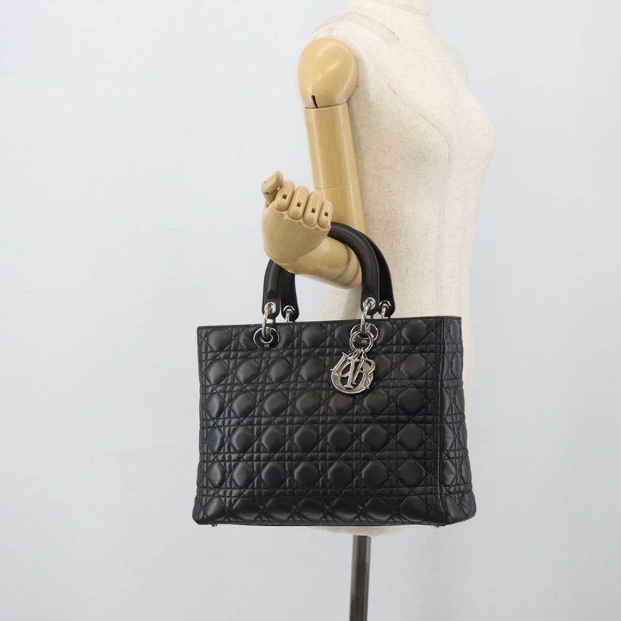 【日本直送】Christian Dior Lady Dior Canage 手袋,羊皮材質,黑色銀色,正品,貨號 194856V-22