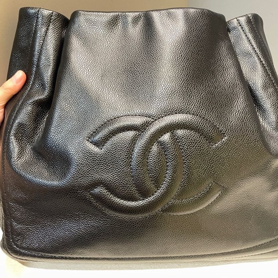 Chanel 香奈兒 黑色荔枝紋牛皮大雙C托特包 尺寸31×40-12
