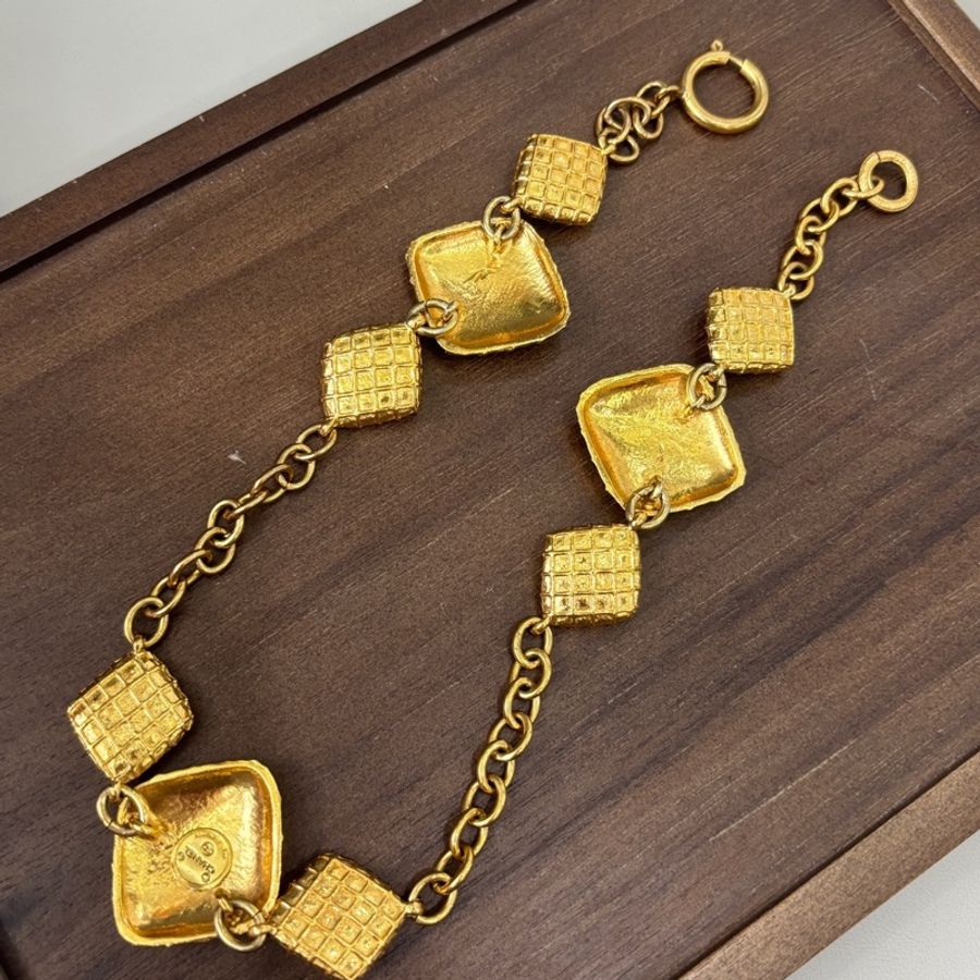 Chanel 金色華夫格菱形項鍊,vintage中古款,成色很棒✨-5