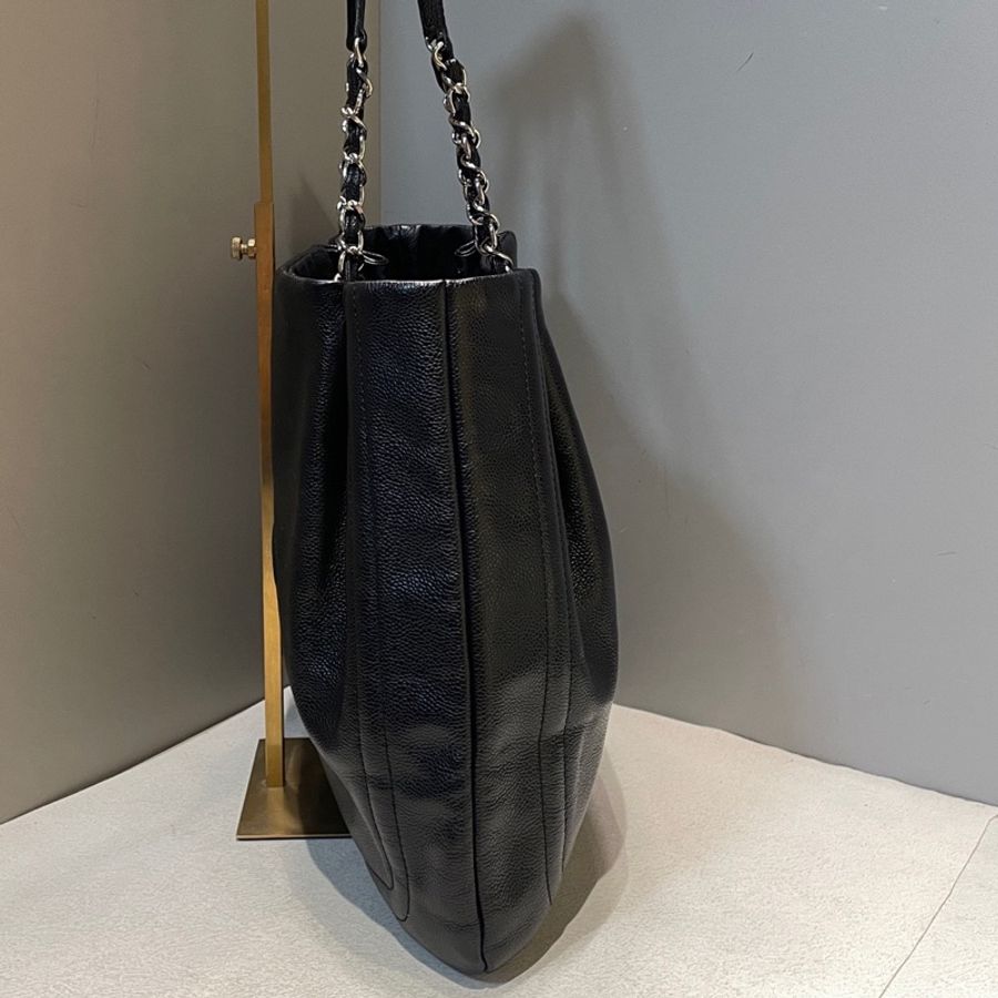 Chanel/香奈兒 黑色荔枝紋牛皮大雙C托特包 31×40-3
