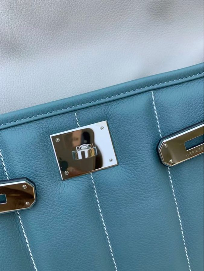 🌈Hermes🩵Berline 28🩵藍色內拼灰色銀扣🌈有單🩵99新🌟Evercolor皮🌟berline28🌟berline🌟愛馬仕🌟-5