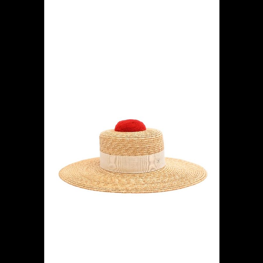 Chanel 19年红色装饰球编织草帽遮阳帽-0