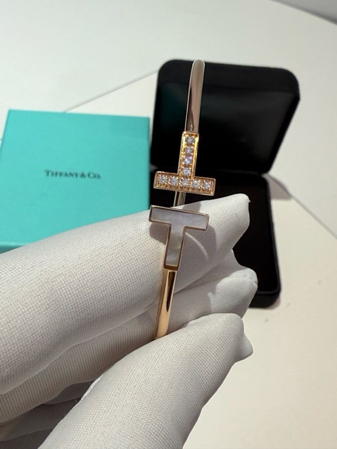 Tiffany 蒂芙尼雙t貝母半鑽手鐲 玫瑰金 小u 中號 帶盒-1
