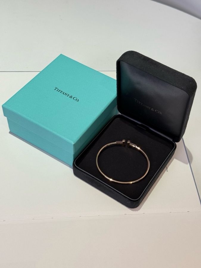 Tiffany 蒂芙尼雙t貝母半鑽手鐲 玫瑰金 小u 中號 帶盒-2