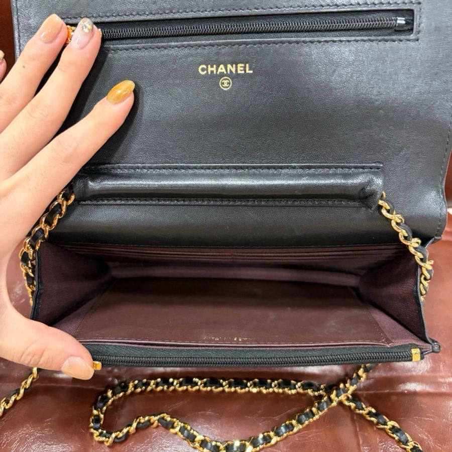 CHANEL 香奈兒 發財WOC鏈條包 黑金羊皮 尺寸19×12.5×4cm芯片款-15