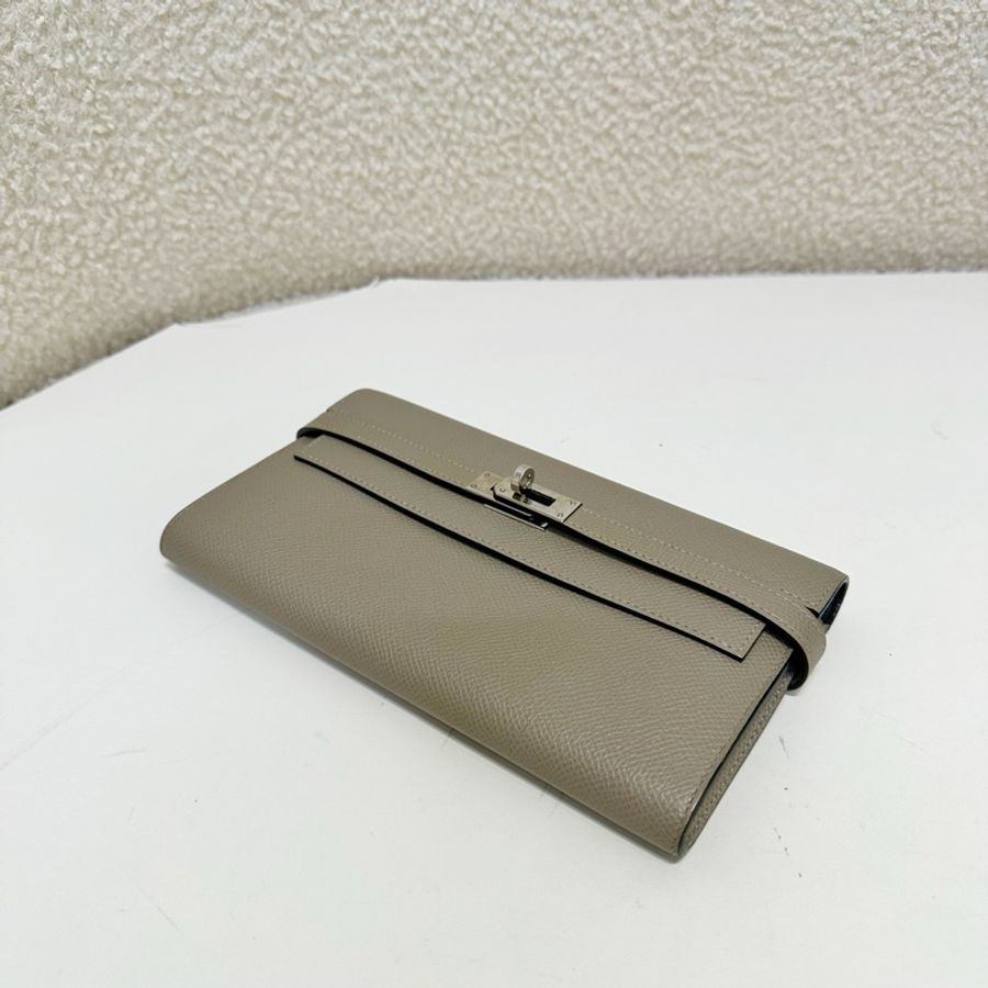 Hermes/愛馬仕 Kelly長款 大象灰銀扣 錢包,epsom皮 容量大 卡位多-4
