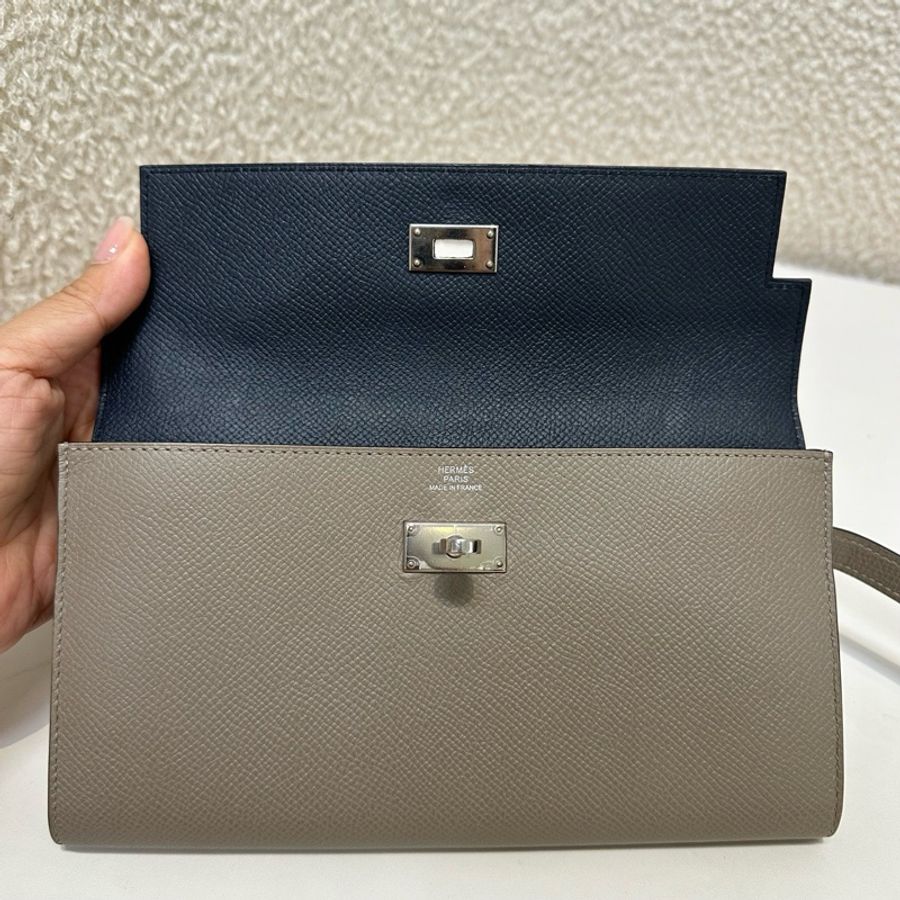 Hermes/愛馬仕 Kelly長款 大象灰銀扣 錢包,epsom皮 容量大 卡位多-13