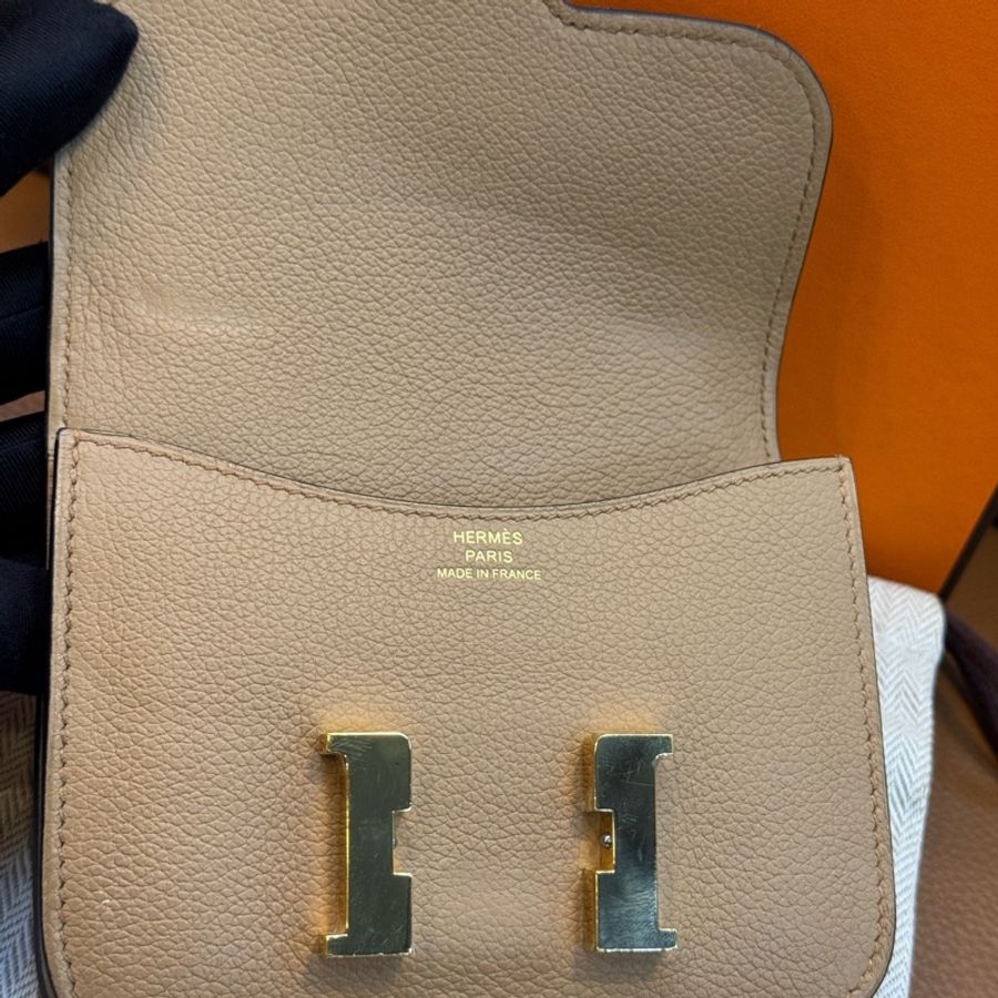 Hermes • 經典Constance 奶茶色金釦Slim錢包 全配🈶盒-7