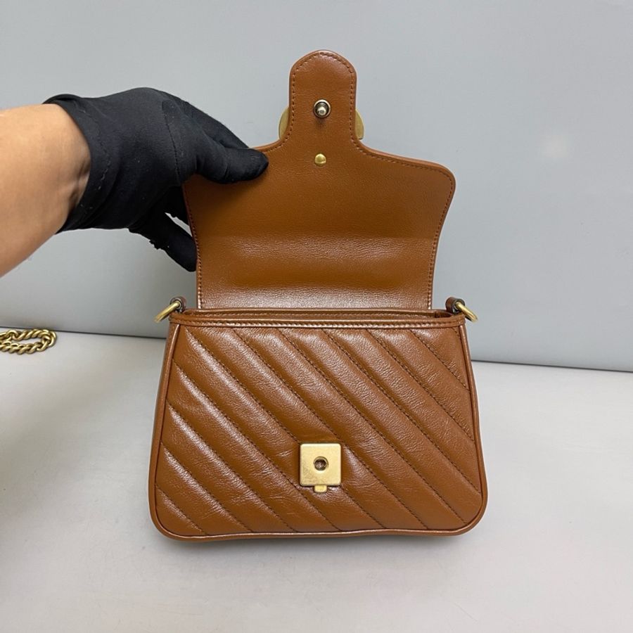 Gucci • 經典Marmont 馬蒙焦糖棕金釦郵差包 🈶原廠塵袋-7