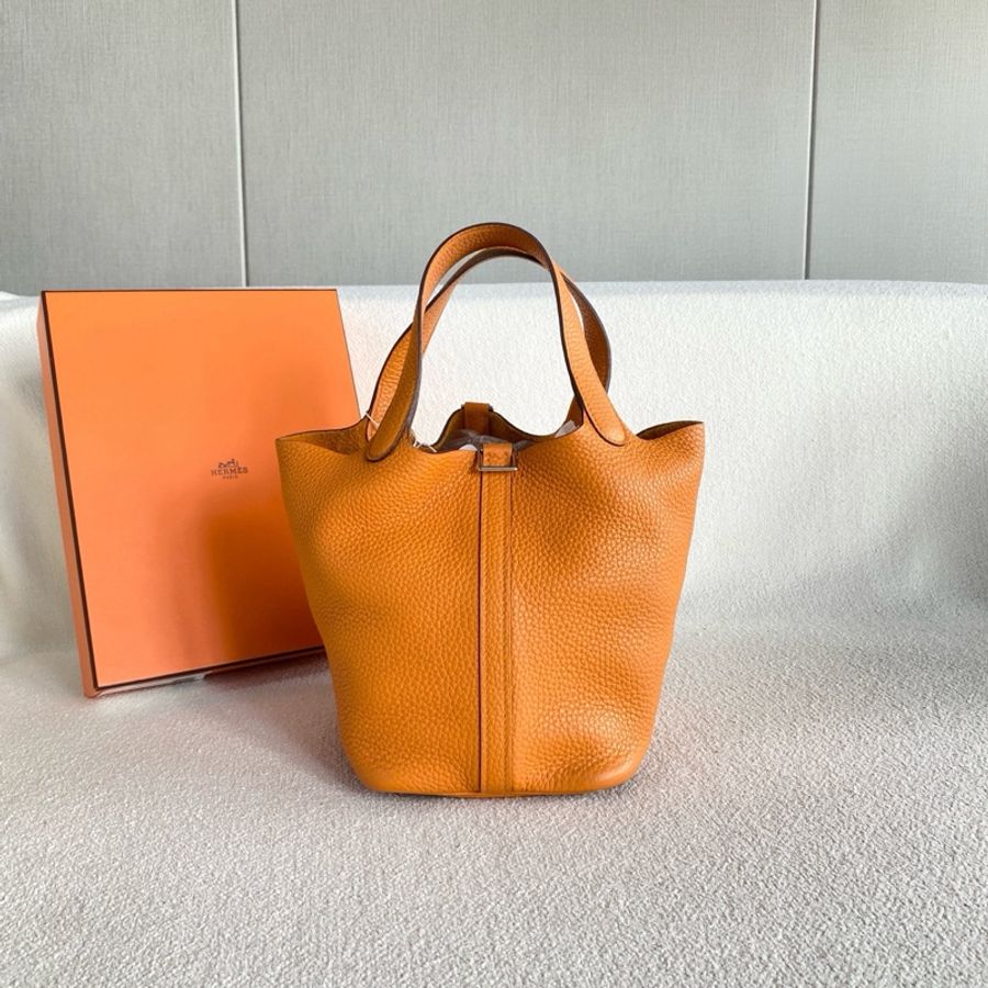Hermes • 經典Picotin 18 橘色Tc皮銀釦菜籃子 大全配🈶購證-2