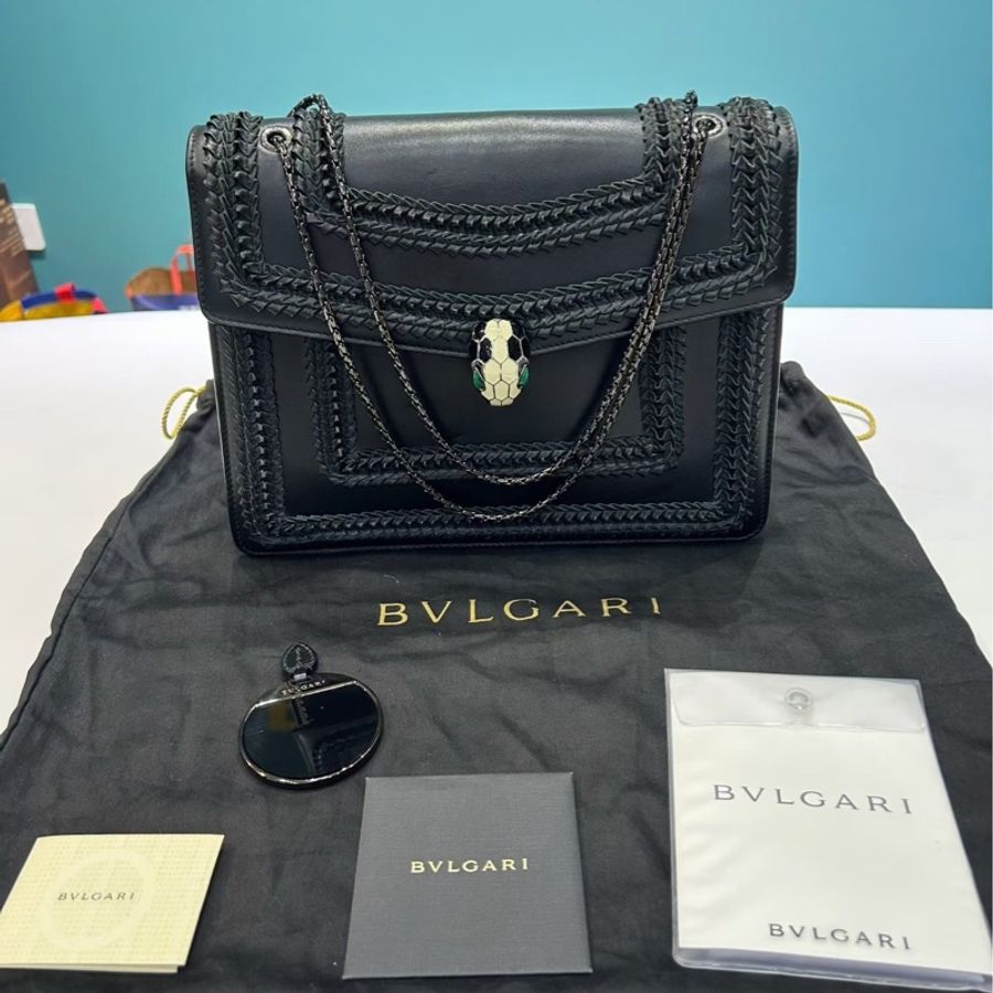 Bvlgari • 經典編織牛皮蛇頭鏈條包 大號 🈶原廠塵袋-1