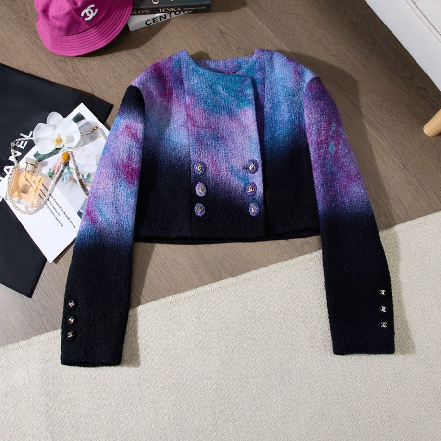 Chanel 20A早秋工藝坊紫藍星空漸變tweed短外套 Size40-0