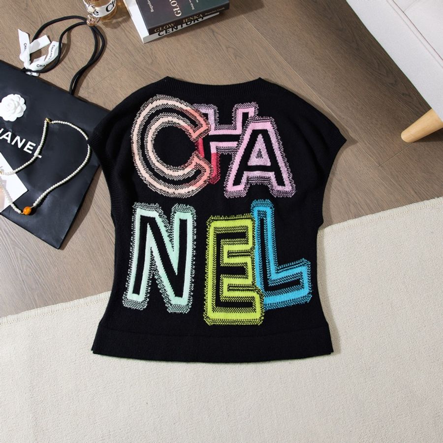 Chanel 21SS春夏系列後背彩虹撞色字母山羊絨無袖背心 Size38-8