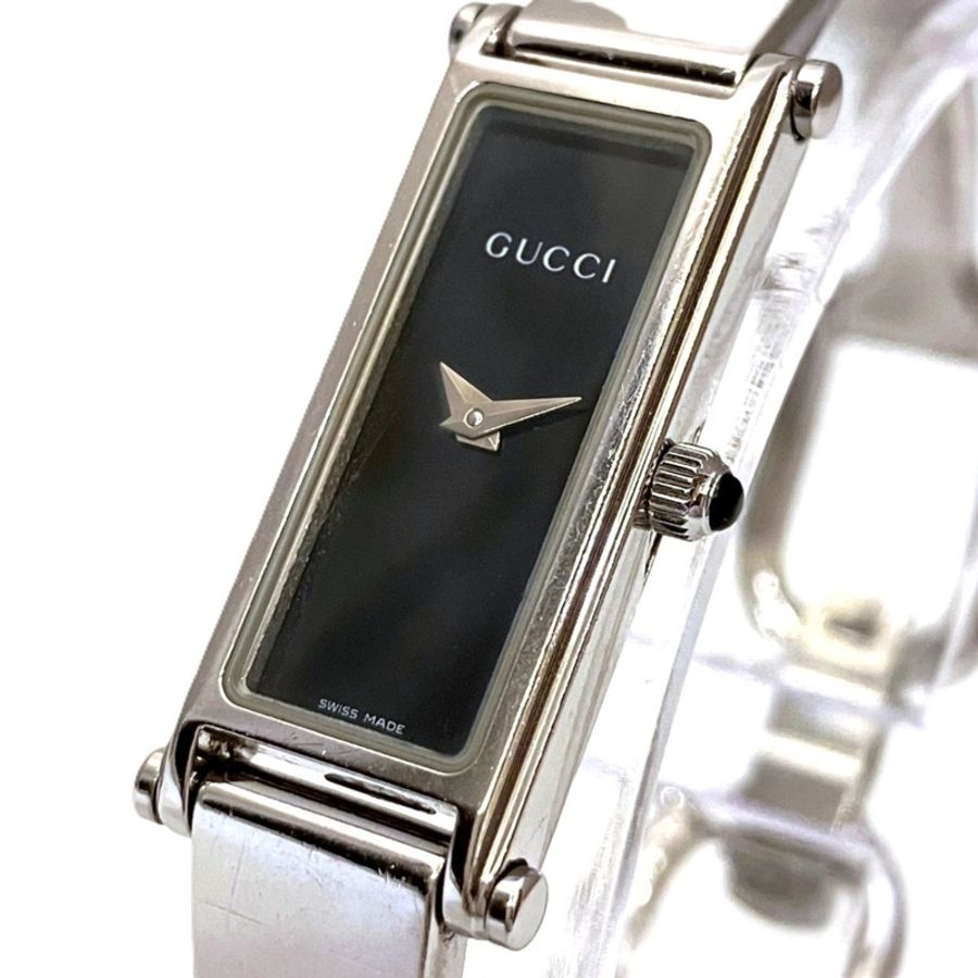 Gucci GUCCI 方形手鐲腕錶,總重 27 克,不鏽鋼石英機芯,黑色錶盤,1500L-3