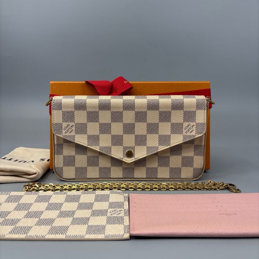 Louis Vuitton 路易威登 白棋盤格三合一鏈條斜挎包 芯片 尺寸21*12-0