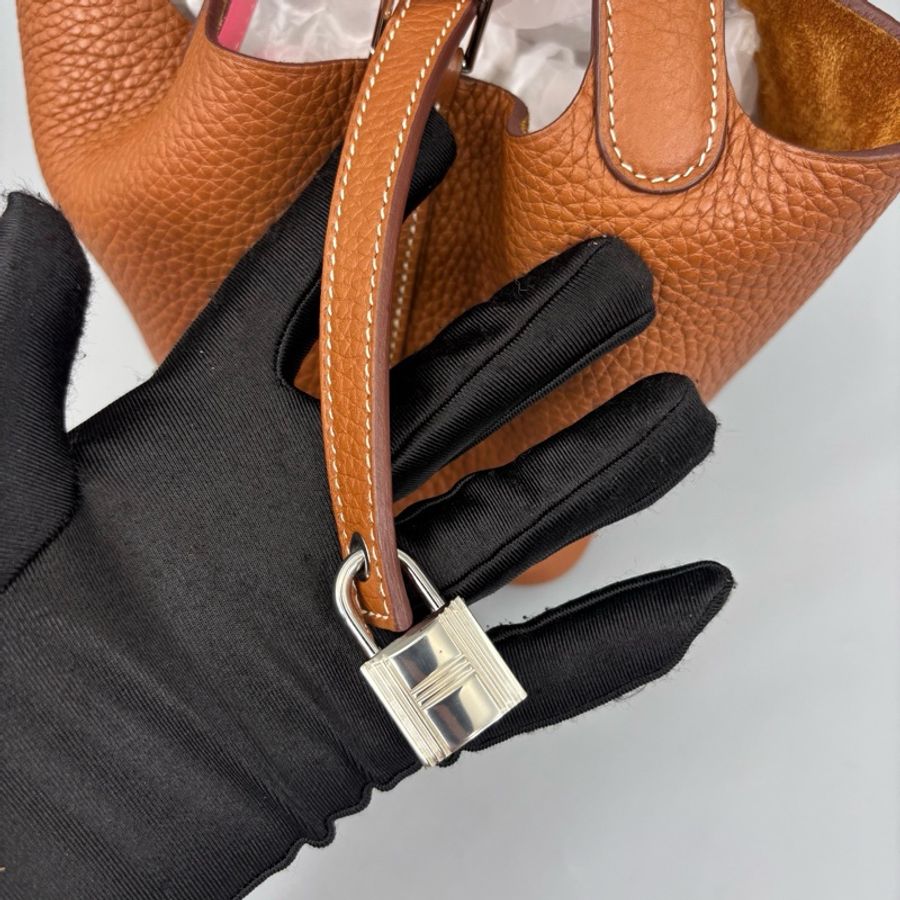 Hermes 愛馬仕 Picotin18金棕銀扣菜籃子 C刻 尺寸18*18-6