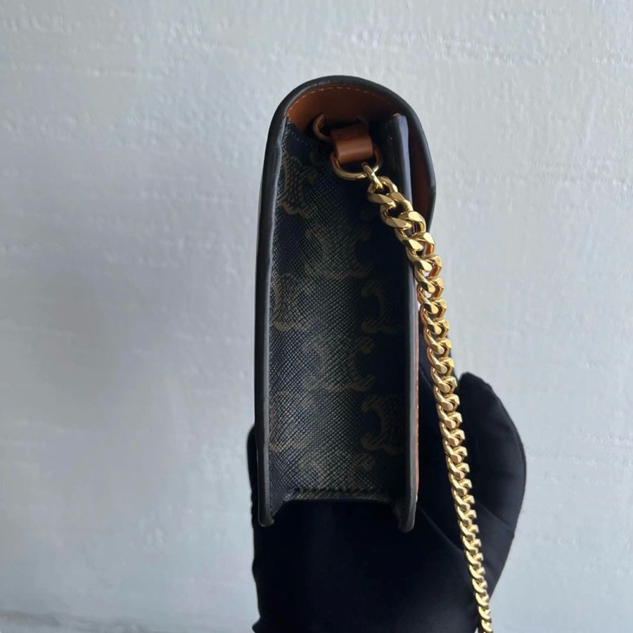 Celine/瑟琳 凱旋門老花 woc信封包 單肩包斜挎包 小號 焦糖色-3