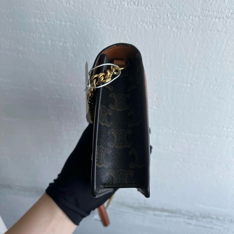 Celine/瑟琳 凱旋門老花 woc信封包 單肩包斜挎包 小號 焦糖色-4