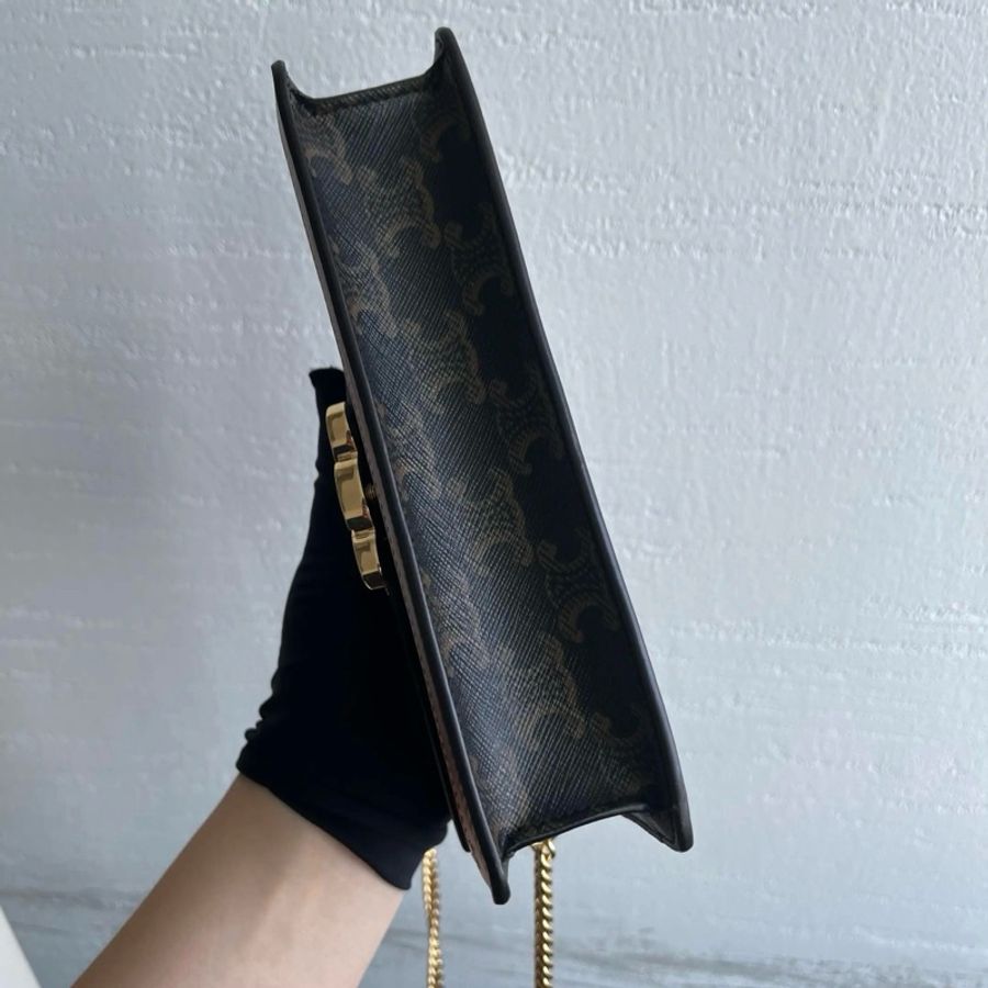 Celine/瑟琳 凱旋門老花 woc信封包 單肩包斜挎包 小號 焦糖色-5