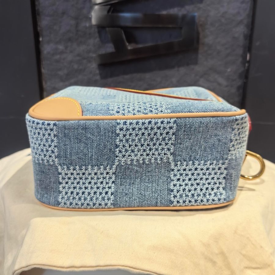 路易威登/Louis Vuitton Chess 郵差包 淺藍色丹寧牛仔棋盤格斜挎包手提包-5