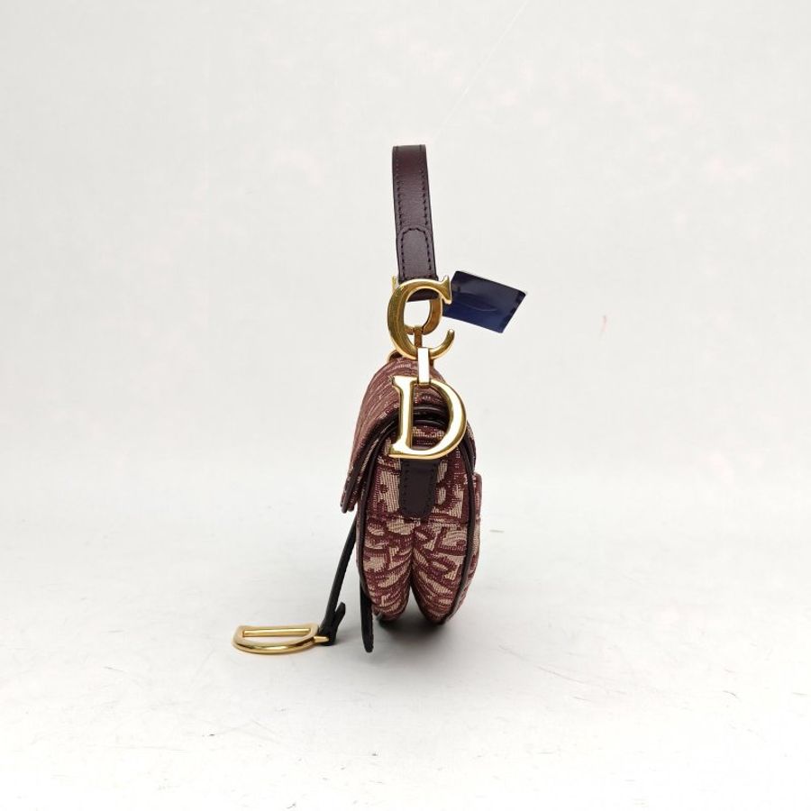 DIOR SADDLE馬鞍小號酒紅色帆布金扣Oblique印花肩背包-1