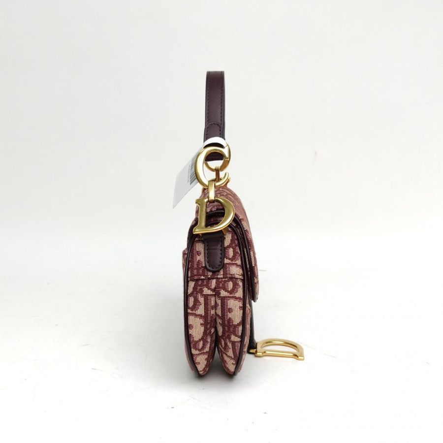 DIOR SADDLE馬鞍小號酒紅色帆布金扣Oblique印花肩背包-3