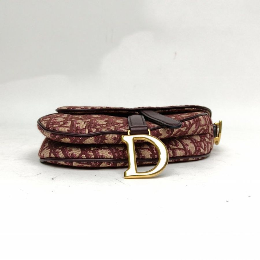 DIOR SADDLE馬鞍小號酒紅色帆布金扣Oblique印花肩背包-4