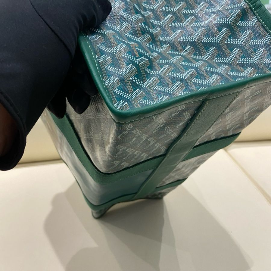 Goyard戈雅 Tote 綠色老花拼卡通印花 塗層帆布拼牛皮托特包肩背包購物袋-5
