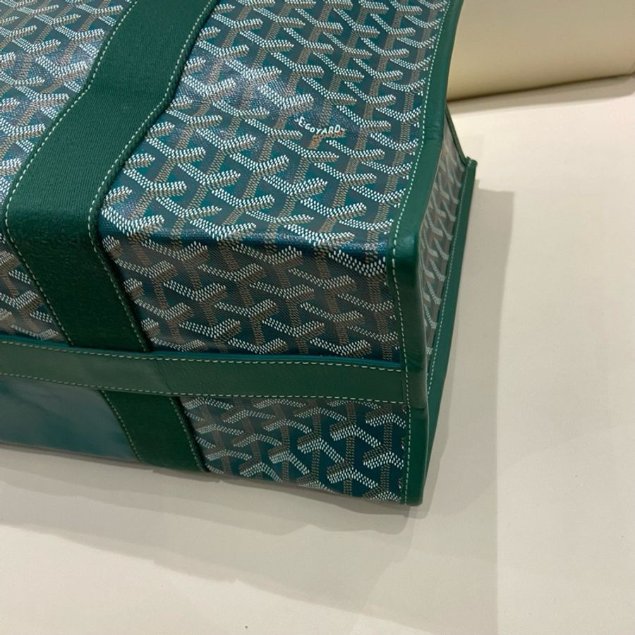 Goyard戈雅 Tote 綠色老花拼卡通印花 塗層帆布拼牛皮托特包肩背包購物袋-7