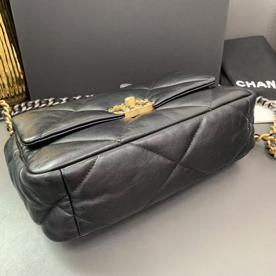 Chanel香奈兒19bag小號黑金鍊條包芯片 單肩鏈條包-2