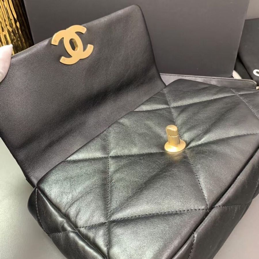 Chanel香奈兒19bag小號黑金鍊條包芯片 單肩鏈條包-4