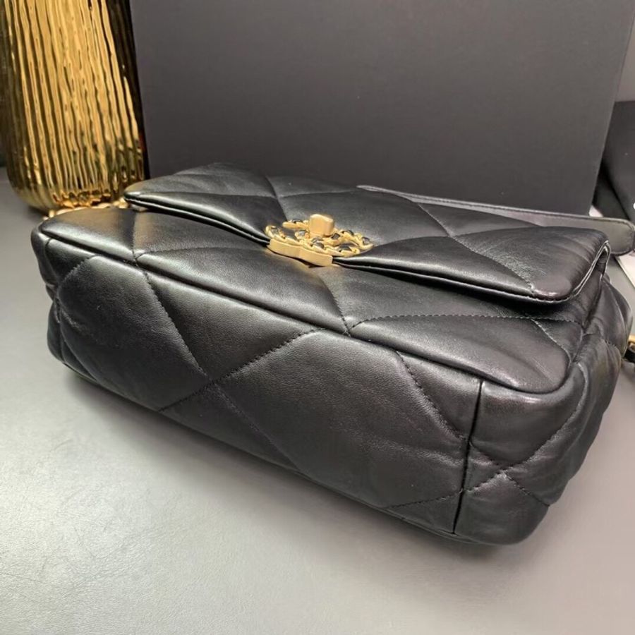 Chanel香奈兒19bag小號黑金鍊條包芯片 單肩鏈條包-5