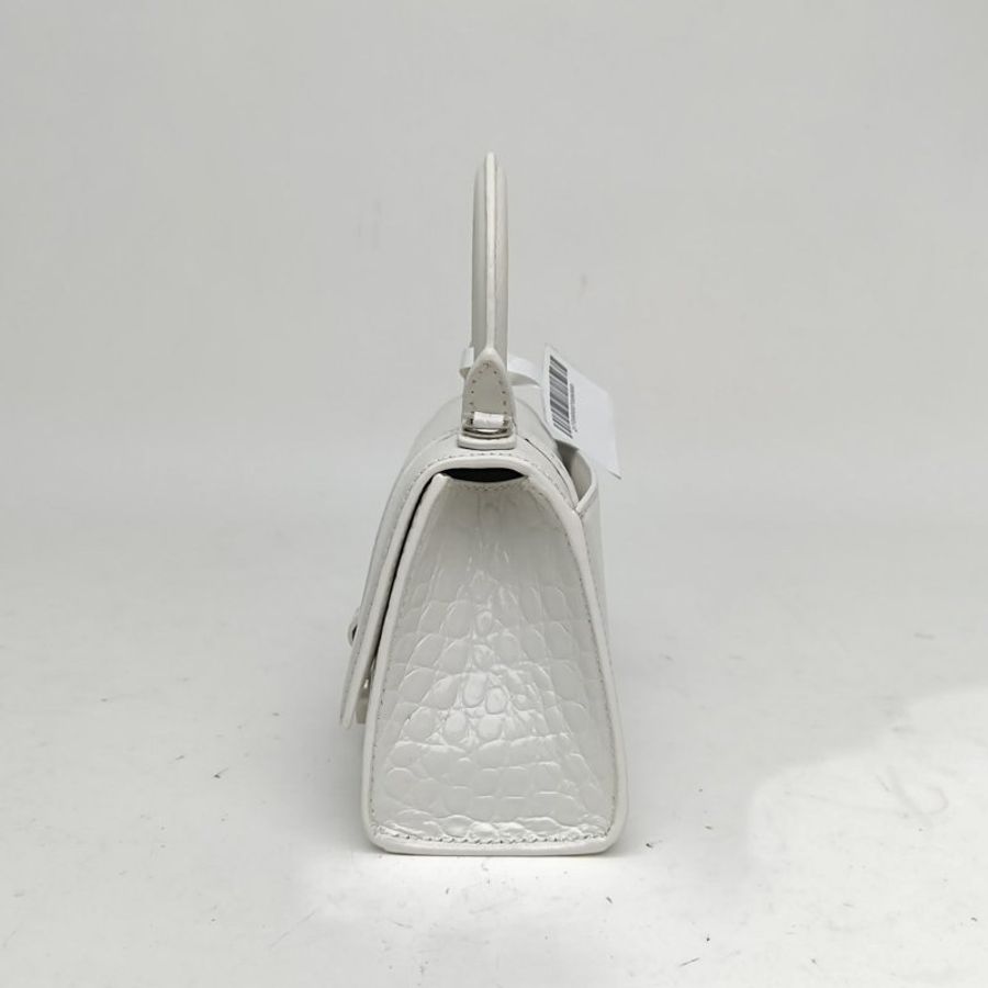BALENCIAGA 鱷魚壓紋Hourglass沙漏手袋銀扣白色牛皮革肩背包-1