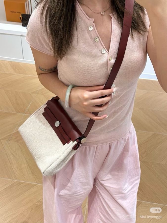 愛馬仕 Hermès Mini Herbag Zip 20 愛馬仕紅 銀釦 肩背包/ 斜背包-1