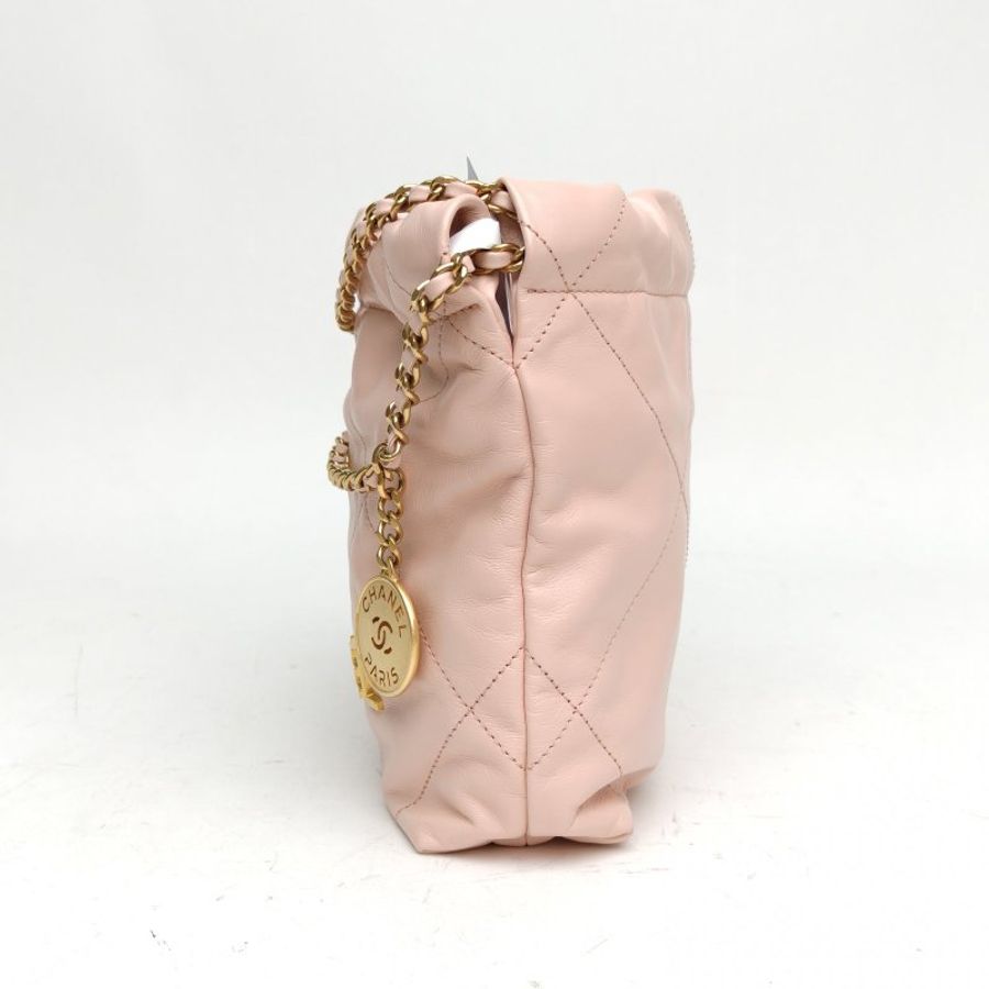 CHANEL 22BagTote托特包Mini粉色牛皮革晶片金扣晶片肩背包-1