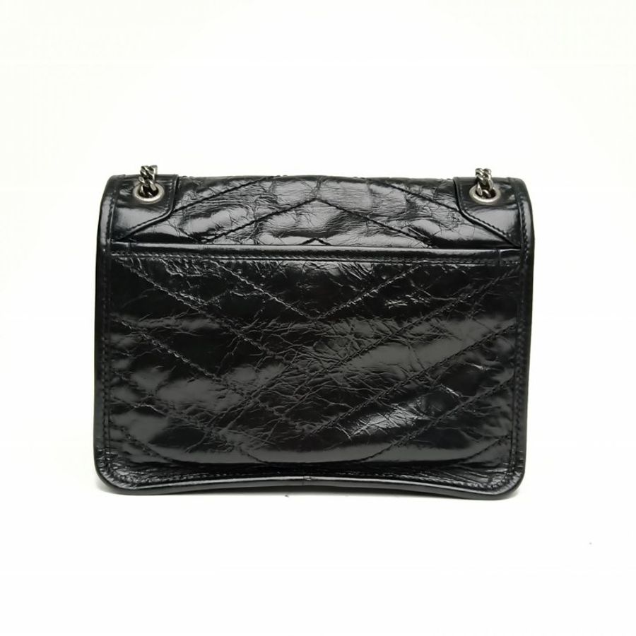 SAINT LAURENT NikiMini21黑色牛皮革黑扣肩背包-2