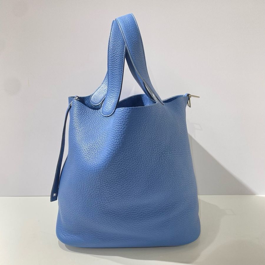 Hermes 愛馬仕 菜籃子26瑪瑙藍銀扣 x刻,有鎖鑰匙-1