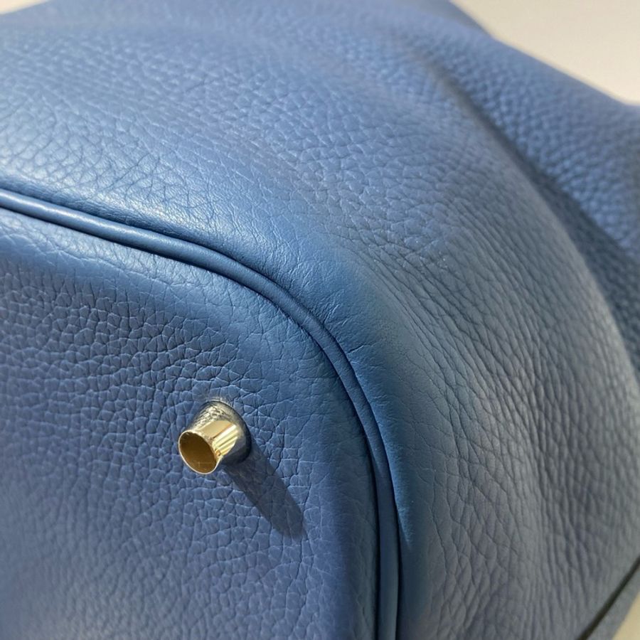 Hermes 愛馬仕 菜籃子26瑪瑙藍銀扣 x刻,有鎖鑰匙-6