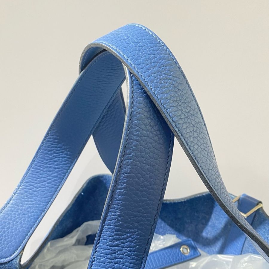 Hermes 愛馬仕 菜籃子26瑪瑙藍銀扣 x刻,有鎖鑰匙-8