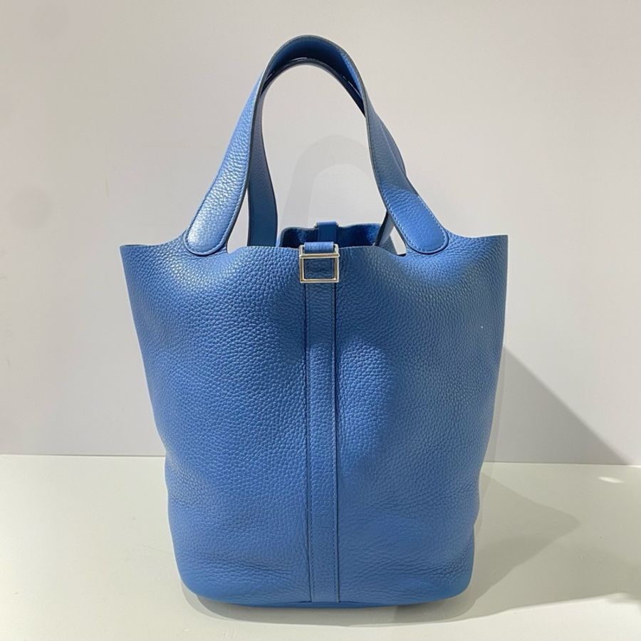 Hermes 愛馬仕 菜籃子26瑪瑙藍銀扣 x刻,有鎖鑰匙-9