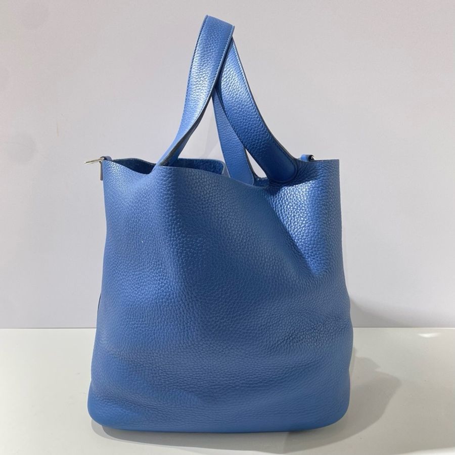 Hermes 愛馬仕 菜籃子26瑪瑙藍銀扣 x刻,有鎖鑰匙-10