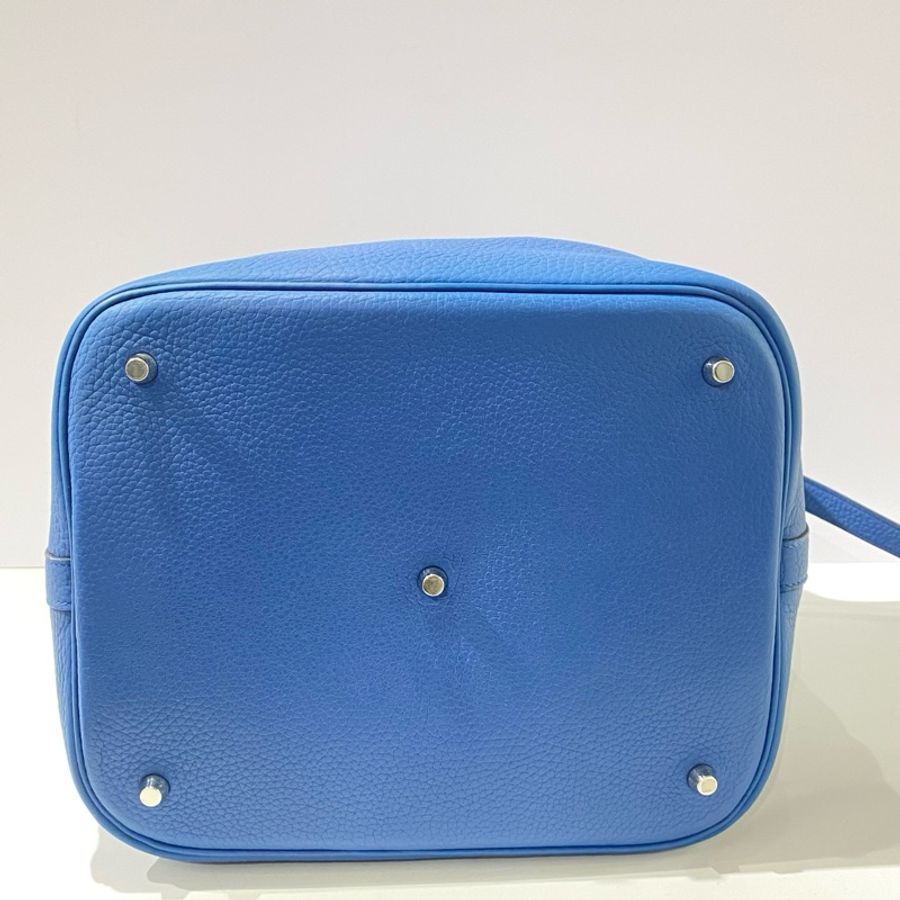 Hermes 愛馬仕 菜籃子26瑪瑙藍銀扣 x刻,有鎖鑰匙-11