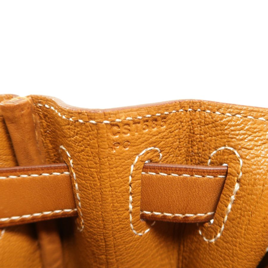 HERMES Toile帆布/Barenia皮革Kelly 28手挽肩背兩用袋Fauve-6
